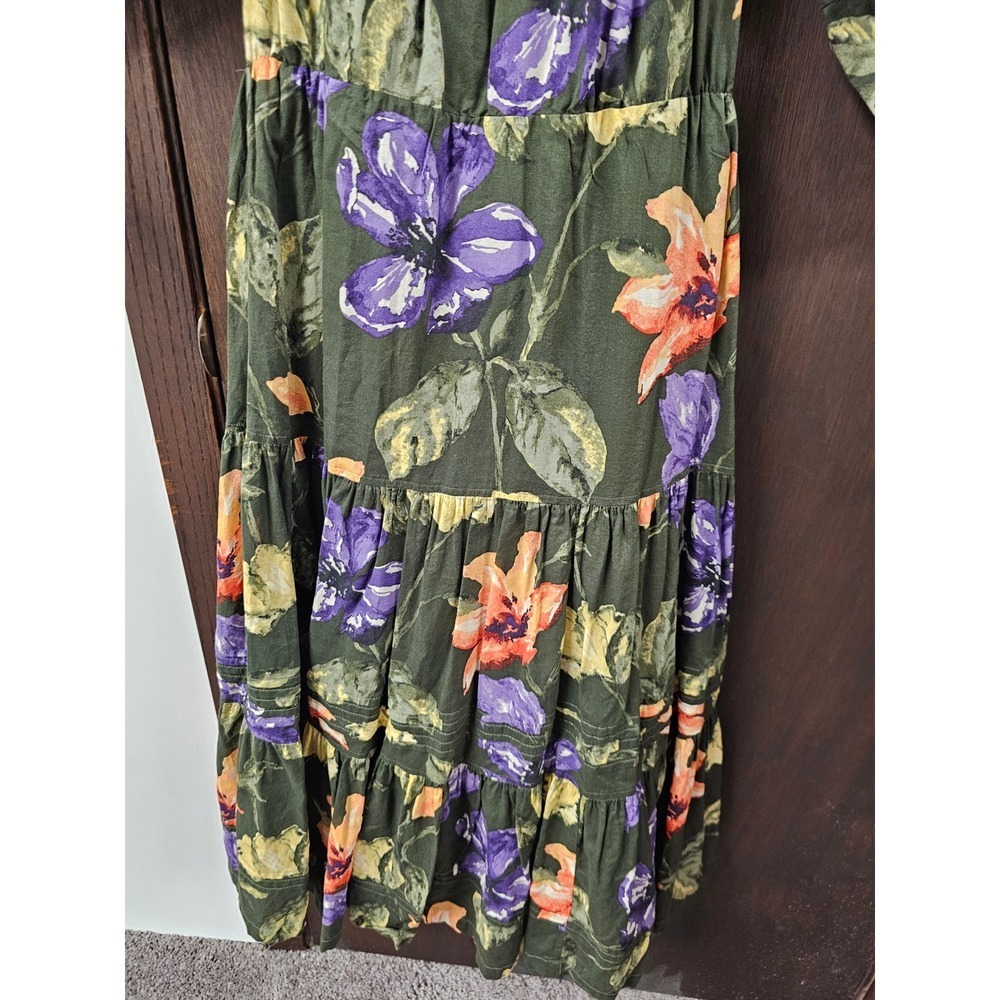 Lauren Ralph Lauren Floral Tiered Midi Dress Olive Green Purple Orange Size 6 - Picture 8 of 9